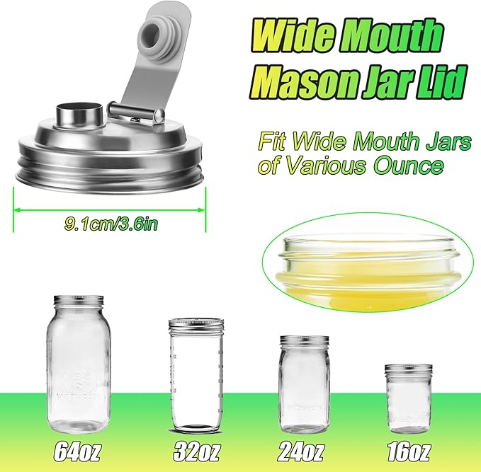 Palksky Mason Jar Pour Spout Lid Stainless Steel, Wide Mouth Pour Spout Flip Cap Lids for Mason Jars, anticracking Leak Proof Seal Cover Airtight for Drinking Salad Dressing & Food Storing(4PCS)