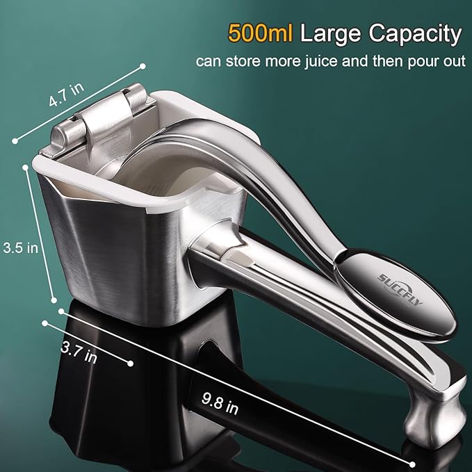 SUCCFLY Lemon Squeezer - Stainless Steel Citrus Juicer, Heavy Duty Manual Juicer for Lemons, Limes, Oranges, Pomegranates (5 Year Warranty)