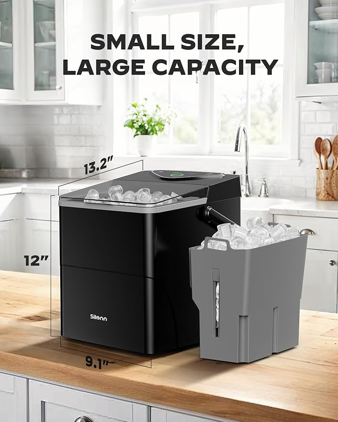 Silonn Countertop Ice Maker with Expanding Ice Basket, 9 Cubes in 6 Mins, 2.5L Ice Basket, Self-Cleaning Ice Maker with LED Touch Control, 2 Bullet Ice Sizes for Home, Kitchen, Office