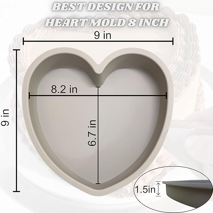 Heart Shaped Cake Pans 8 Inch – 1 PCS Nonstick Silicone Heart Cake Pan for Baking, Oven & Microwave Safe Molds – Durable, Easy-Clean Matte Surface - Grade Novelty Shaped Cake Pans (Grey)