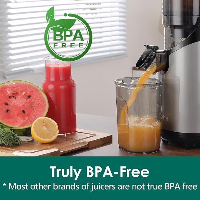 Cold Press Juicer Machines,Fretta Juicer Machines with PCTG Material from the USA,5.3" Extra Large Feed Chute Fit Whole Fruits & Vegetables,Truly BPA-Free,Easy to Clean(Grey, 1.8L)