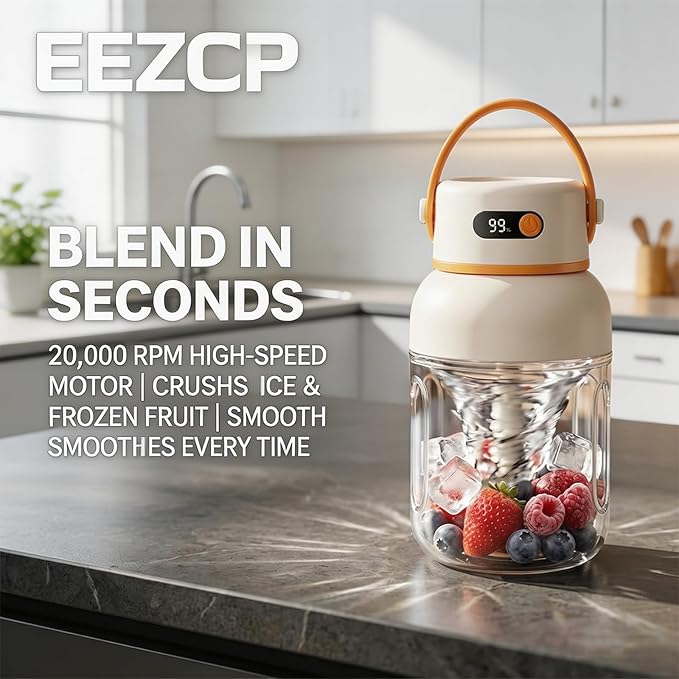 Portable Electric Juicer Cup with Zero Cord Hassle, USB-C Rechargeable, 36 Stainless Steel Blades, 18000 RPM Motor, Leakproof for Shakes,Smoothies,Travel,Gym,Office Outdoor (800ML)