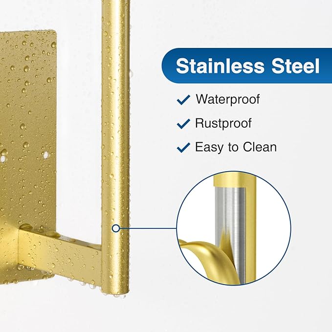 Paper Towel Holder Under Cabinet - Stainless Steel Paper Towel Holder Wall Mount, Self-Adhesive or Drilling, Matte Gold Towel Rack for Kitchen Organization and Storage, Kitchen Paper Roll Holder