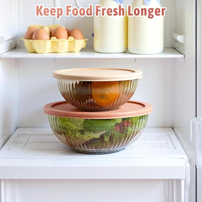 Freshmage Glass Mixing Bowls with Lids Sets, 4 Packs Glass Bowls with Lids for Kitchen Baking, Meal Prepping and Salad, Bpa Free and Dishwasher Safe Serving Bowls, 0.2/0.5/1.1/2.1