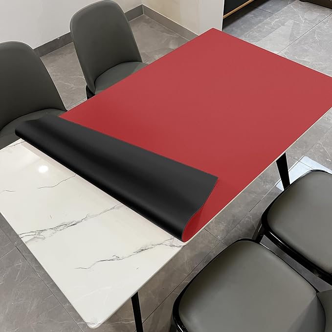 Leather Table Cover,1.8mm Thick,42x60 Inch Table Protector,Table Protector for Dining Room Table,Dining Table Cover,Table Cover Protector,Dining Table Pad(Black+Wine Red,42x60)