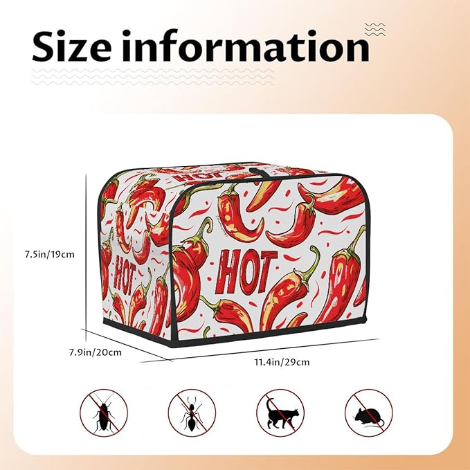 Red Chili Pepper Toaster Cover 2 Slice Dust and Fingerprint Protection Toaster Bread Maker Covers Washable Kitchen Small Appliance Covers for Kitchen Accessories Decor Bakeware Women Gift