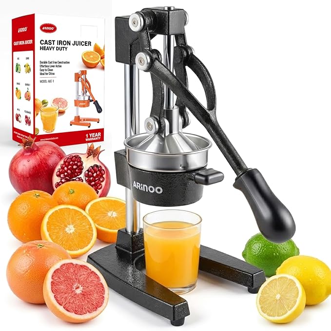 Kitchen Cast Iron Citrus Juicer,Manual Hand Press Orange Juicer,Heavy Duty Countertop Squeezer for Lemon,Orange, Easy to Use & Clean（Black)