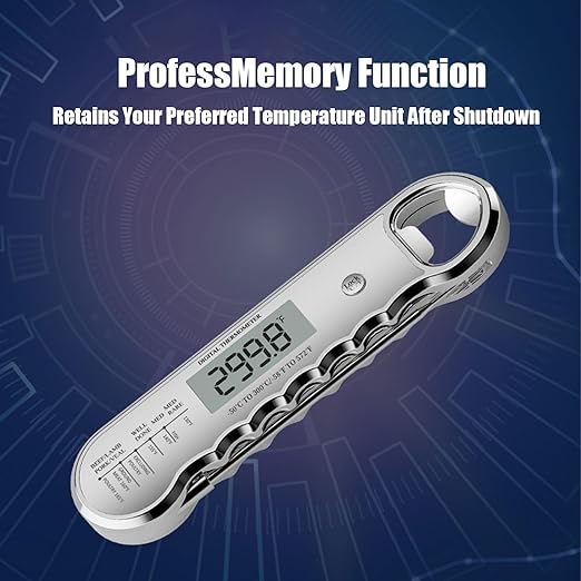 Professional Digital Meat Thermometer with Bottle Opener, Instant Read in 0.5 Sec, ±0.5℉ Accuracy, Premium Plastic Body with Vacuum Electroplating Technology，Waterproof with Auto-Rotate LED Screen
