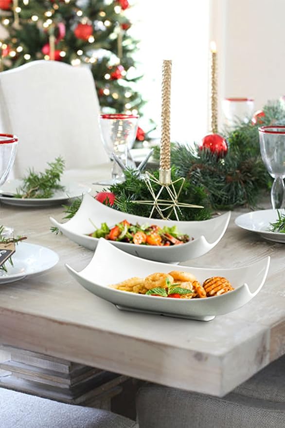 LAUCHUH Serving Platters, Porcelain Decorative Bowl White Serving Dishes for Entertaining Decorative Centerpiece Deep Bowl Set Set of 3, 12-Inch for Easter, Mother's Day Party
