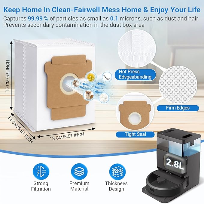 Plus 405 Combo Replacement Parts for Roomba Plus 405 Combo Plus 505 Combo Robot Vacuum Cleaner Parts with 2 Roller Brush, 4 HEAP, 6 Mops, 6 Dust Bags, 6 Side Brushes, 1 Clean Brush