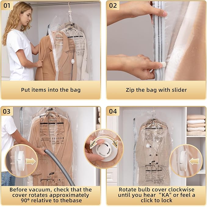 TAILI Hanging Vacuum Sealer Storage Space Saver Bags for Clothes, Suits, Coats or Jackets, 4 Pack Jumbo 53x27.6 Inches, Clear