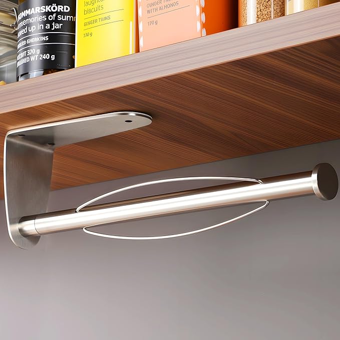 ZUNTO Paper Towel Holder Under Cabinet - Self Adhesive & Drilling, Stainless Steel Wall Mount Paper Towel Rack, One Hand Tear