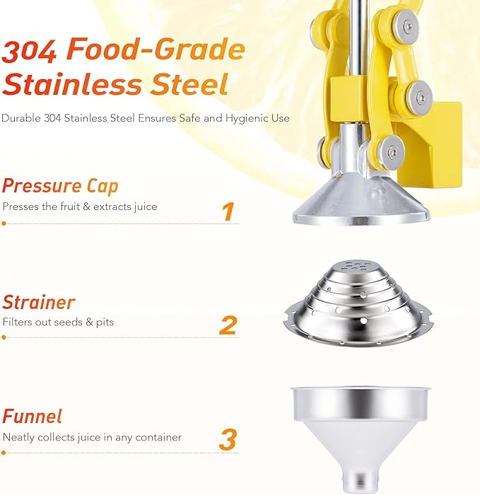 CO-Z Manual Citrus Juicer - Professional Orange, Lemon, Lime & Pom Juice Extractor, Easy to Clean, Yellow
