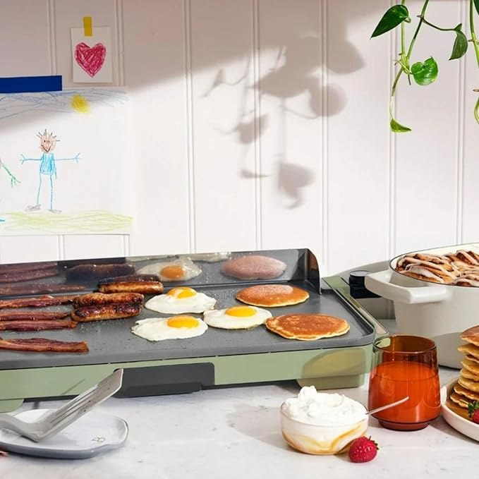 Electric Griddle 12x22 Inch with Backsplash, Nonstick Cooking Surface, Adjustable Temperature Control (Sage Green)