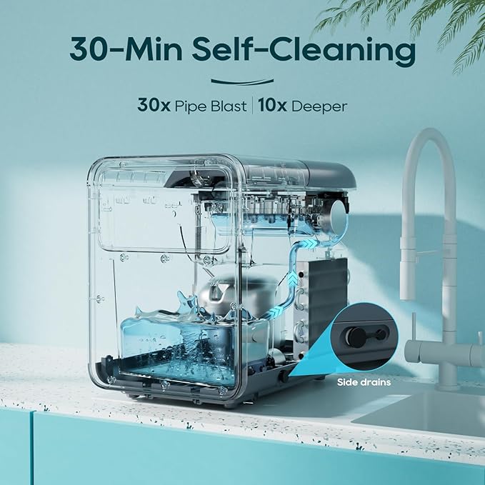 BREEZOME Ice Maker Countertop, 9 Ice Cubes in 6 mins, Self-Cleaning Portable Ice Machine with Basket and Scoop, 2 Sizes of Bullet Ice for Home Kitchen Party Camping RV