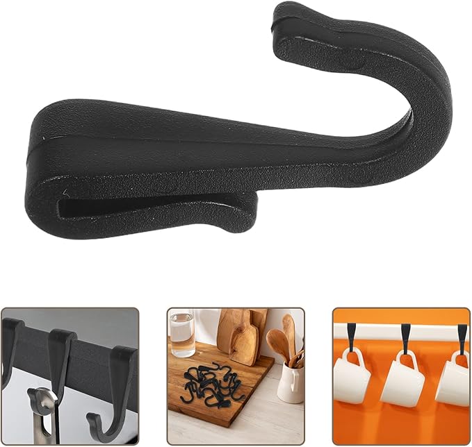 YARNOW 12pcs Black Plastic S-Shaped Multi-Purpose Kitchen Utensil Hooks with Clip-on Design for Wire Shelving, Hanging Storage Rack for Kitchen, Office, and Bathroom Organization