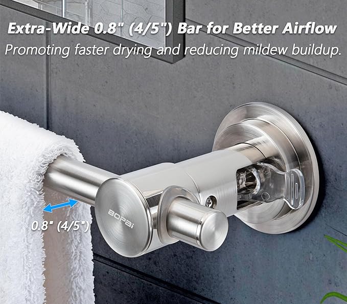 BOPai 24 inch Suction Cup Towel Bar – No Drill, for Smooth Surfaces Only, Brushed Nickel