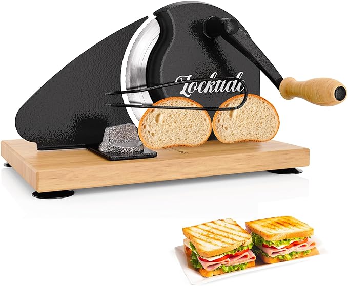 Upgrade Manual Bread Slicer for Homemade Sourdough - Adjustable Thickness & Evenly Slice, Bread Slicer with Scale Lines, Hand Crank, Suction Cups and Bread Guide for Sandwiches, Toast, Bagel, Baguette
