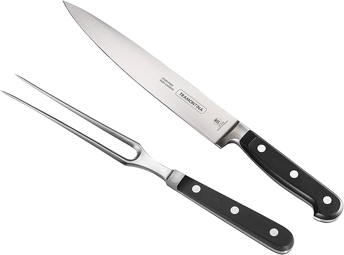 Tramontina Professional 2-Piece Carving Set, 8-inch High Carbon Steel Blade Slicing Knife with Carving Fork, Polywood Handles, Dishwasher Safe
