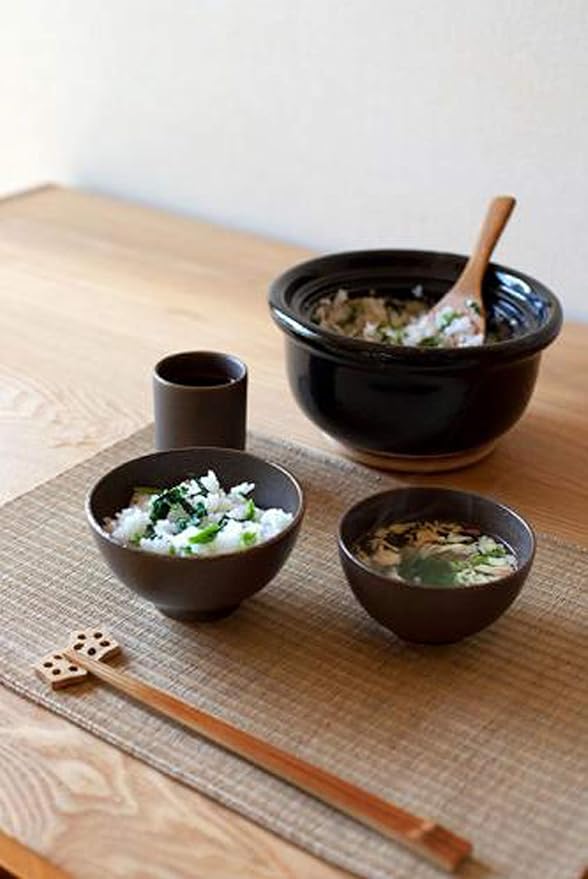 Japanese Donabe Kago Rice Cooking Pot, 2 Go, 1200cc, Black