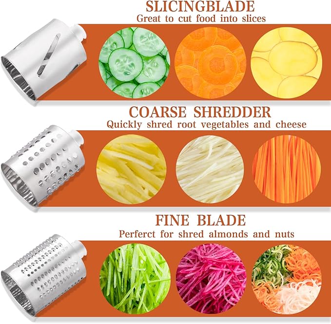 Slicer Shredder Attachment for Kitchen, Kitchenaid Attachments, Cheese Grater Attachment, Vegetable Slicer Attachment, Food Processor Attachment for Kitchen Aid Stand Mixer with 3 Blades (Grey)