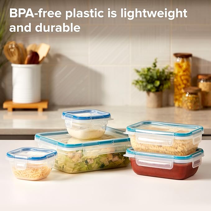 Snapware Plastic Total Solution 5-Pack (Mixed Sizes) Food Storage Containers Set, Leakproof & Airtight Plastic Locking Lids Rectangular Tupperware, BPA-Free Lids, Microwave Dishwasher Freezer Safe