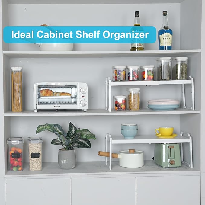 X-cosrack 2 Pack Expandable Kitchen Cabinet Shelf Organizer, Stackable Adjustable Storage Shelves for Pantry Cupboard Kitchen Counter, 20LBS Loading Capacity, Size: W*D*H=20.5 * 8.26" * 8.72"
