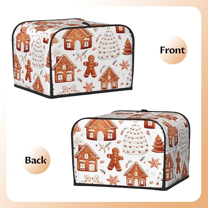 Toaster Cover 4 Slice Christmas Tree Gingerbread Snow Waterproof Appliance Cover with Hang Loop Bread Baker Toaster Cover for Kitchen