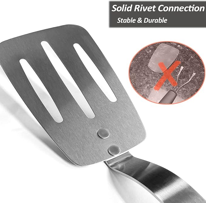 Stainless Steel Flexible Spatula Turner, VOVOLY Thin Metal Slotted Spatula for Cast Iron Skillet, Thin Blade and Heat Resistant Silicone Handle, Great for Egg, Cookie, Meat, Crep, Medium
