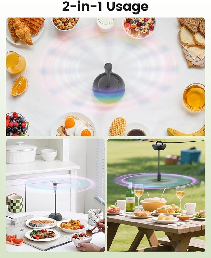 4Pack Food Fan for Table, AA Battery Powered, Portable Fan with Flexible Gooseneck and Soft Blades, Soundless Table Fan for BBQ, Picnic, Party, Patio (Non-rechargeable,Black)
