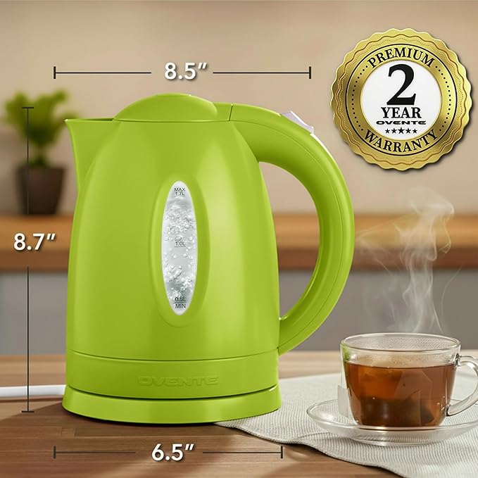 OVENTE Electric Kettle, 1.7L Fast Boiling Water Heater for Coffee or Tea, BPA Free with Water Level Gauge, Auto Shut-Off, Boil-Dry Protection, Indicator Light and Removable Filter, Green KP72G