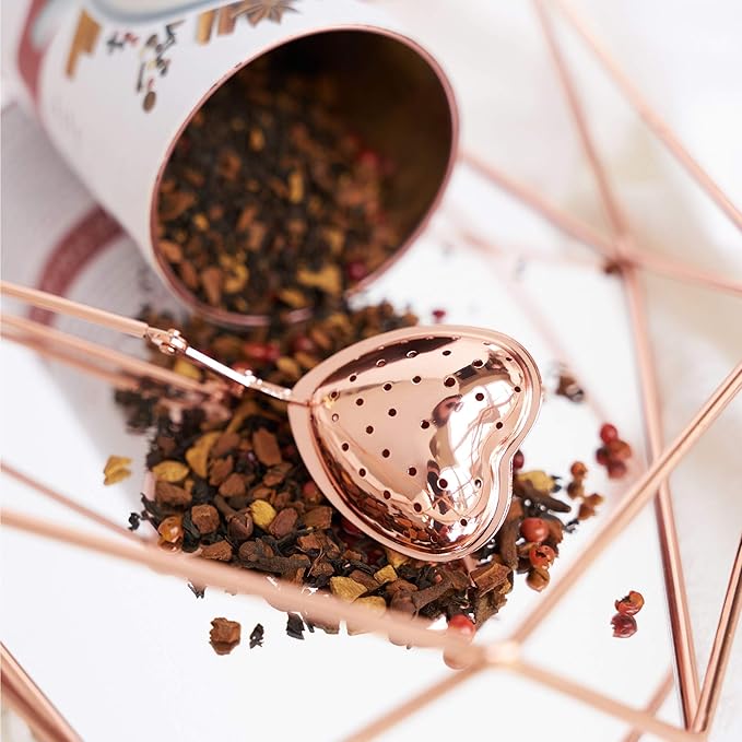 Pinky Up Heart Shaped Tea Ball, Reusable Loose Leaf Tea Infuser, Brew Tea with Ease, Stainless Steel, Rose Gold