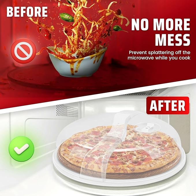 Flexzion 2 Pack 10.5 Inch Microwave Splatter Cover - BPA-Free Anti-Splatter Microwave Cover with Adjustable Steam Vent, Dishwasher Safe, Transparent Plastic Food Covers for Microwave Cooking
