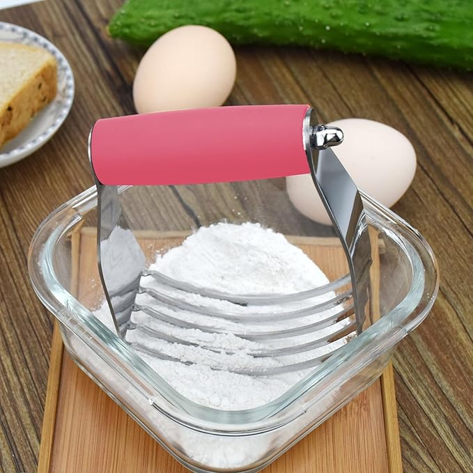 Dough Blender Heavy Duty Pastry Cutter Stainless Steel Butter Cutter Professional Baking Tool For Mixing Flour Butter (Pink)