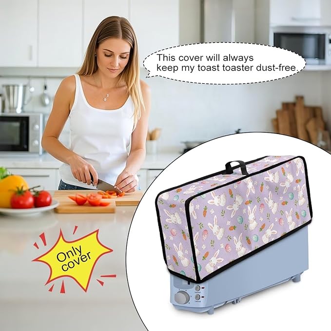 Easter Happy Bunny Toaster Cover Decor, Dust-proof 2 Slice Toaster Cover with Top Handle Small Appliance Covers Machine Washable Kitchen Appliance Covers for Modern Home