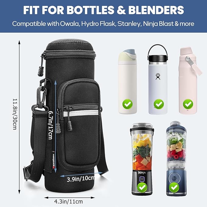 Crossbody Carrier Bag for Owala Water Bottle, Insulated Cup Holder Sleeve for Ninja Portable Blender with Adjustable Shoulder Handheld Strap & 2 Pockets, Travel Gym Camping Accessories for Men Women