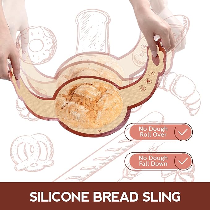 Koolstuffs Silicone Sourdough Bread Sling Mat for Dutch Oven, 2 Pack Non-Stick & Easy Clean Reusable sourdough mat, Easy and Stable to Transfer Sourdough Bread, Round