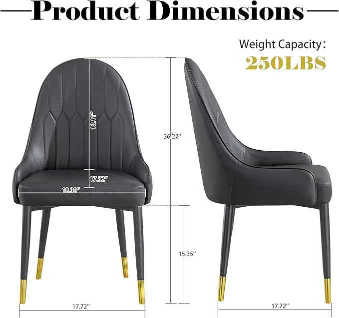 AF ARTISAN FURNITURE Grey Dining Chairs Set of 2 with High Backs Mid Century Modern Kitchen Dining Room Chairs PU Faux Leather Upholstered Large Padded Accent Chair with Legs