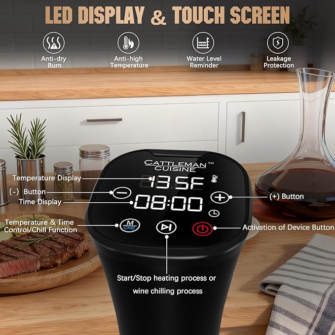 CATTLEMAN Sous Vide Cooker, Wine Chiller, 1000W, Immersion Circulator Sous Vide Machine, Suvee Cooker with Accurate Temperature & Timer, Fast Heating, Cookbook, Easy to Store, Home Kitchen Use