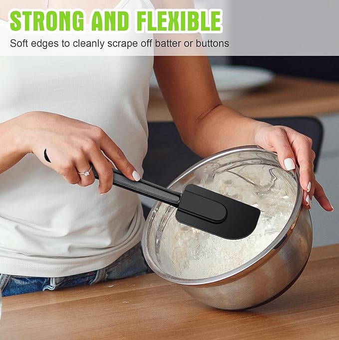 Meekoo 5 Pieces 10 Inch Rubber Spatula, 500°f High Heat Resistant Silicone Spatula Commercial Food Grade for Kitchen Cooking Baking Dishwasher Safe(Black)