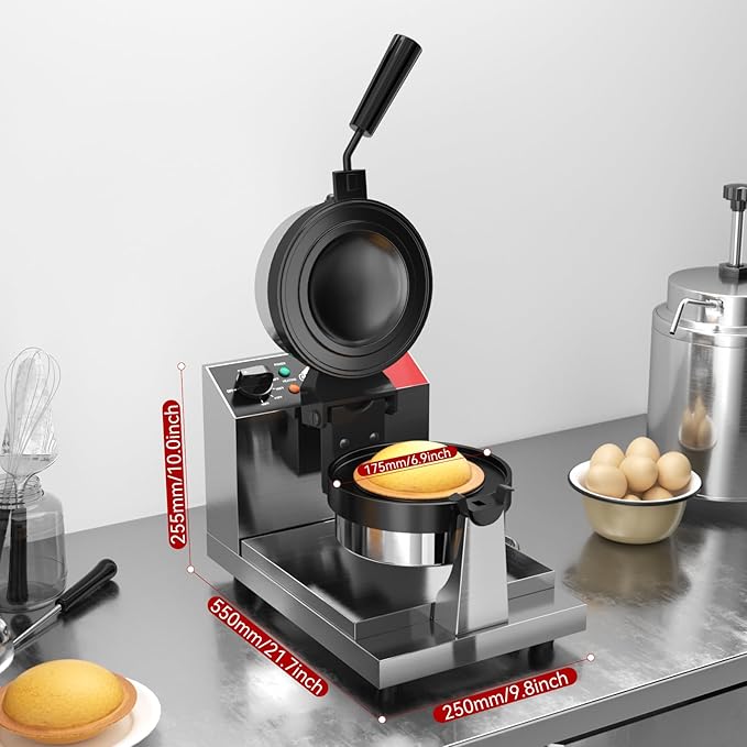 CROSSON Ice Cream UFO Burger Maker, Commercial Electric Burger Waffle Maker Sandwich Machine Rotating 180°Non-Stick Plate Machine/Adjustable Temperature and Timer for Restaurant Bakeries 120V/1300W