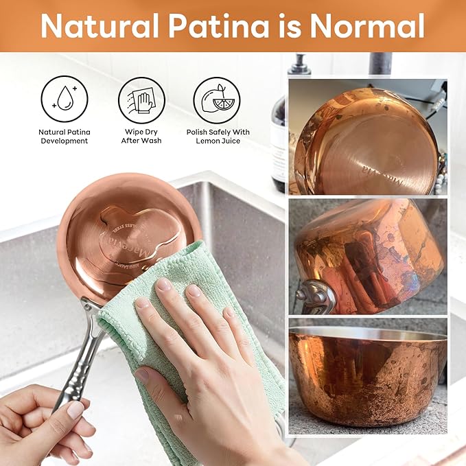 Macevia 0.12QT Mini Sauce Pan, 18/10 Stainless Steel Butter Warmer, Small Pot with Handle, Ideal for Kitchen, Restaurant, Camping & RV Use (4 Inch) - Copper