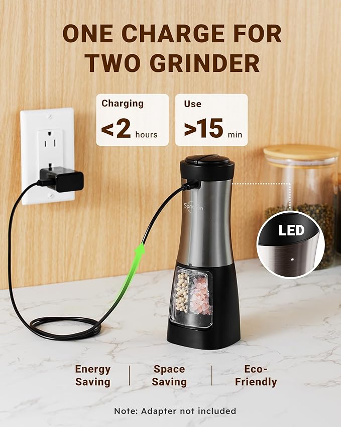 USB Rechargeable 2 in 1 Electric Salt and Pepper Grinder Set Shaker & 5 in 1 Blender and Food Processor Combo for Kitchen