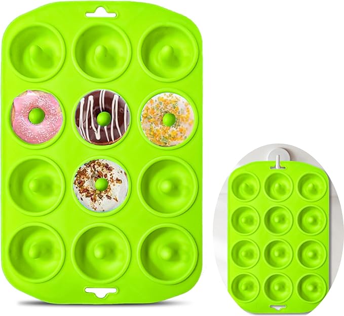 12 hole Silicone Donut Pan, Bite Size Silicone Donut Molds for baking, Mini Donut Mold Heat Resistant, Mini Donut Pan for baking Donuts, Muffin, Cake Biscuit Bagels, Non-stick Bottom, Dishwasher Safe