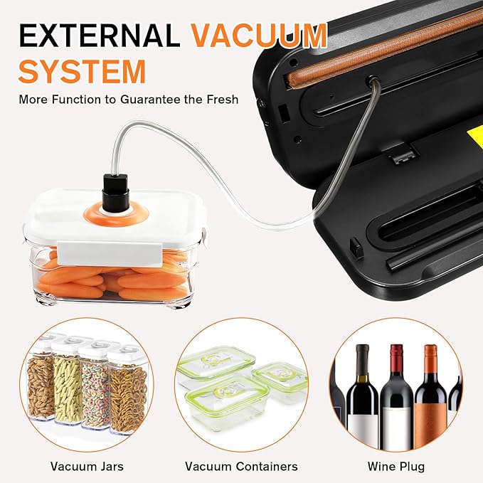 Powerful Vacuum Sealer Machine with 75kPa Suction, 10-in-1 Food Vacuum Sealer for Moist/Dry Food, Built-in Cutter & 50 Bags + Hose – Complete Food Saver for Long-Lasting Freshness