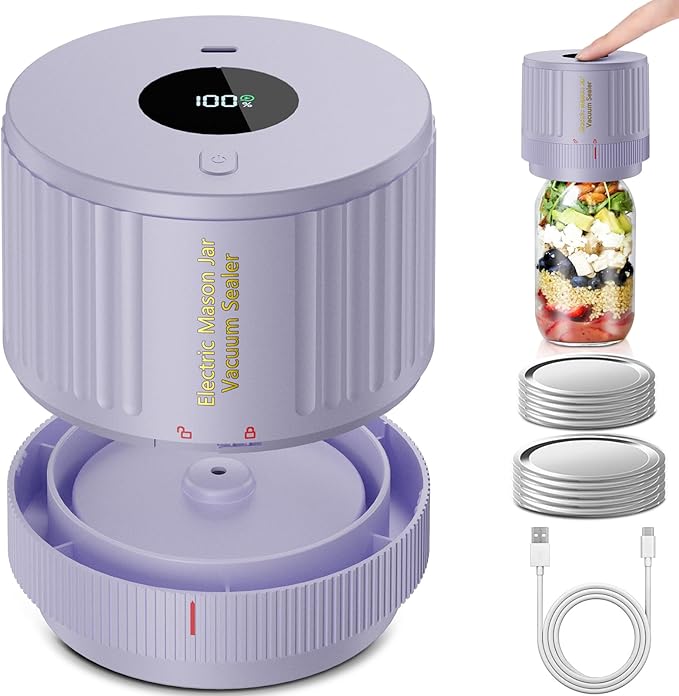 LOVE MOMENT Electric Mason Jar Vacuum Sealer Kit for Wide Mouth and Regular Mouth Mason Jar - Purple