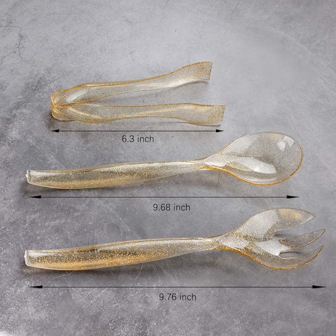 Supernal 72 pcs Plastic Serving Utensils, Gold Plastic Silverware, 24 Serving Spoons 10",24 Serving Forks 10",24 Tongs 6.3", Perfect for Birthday,Party,Wedding