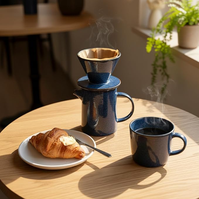 Pour Over Coffee Maker, Ceramic Pour Over Coffee Dripper Set With 20 Count Paper Filters, 16.5oz/500ml Coffee Pour Over (Royal Blue, V02)