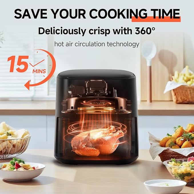 QIDO Air Fryer – 5 QT Compact Airfryer for Quick & Easy Meals in Minutes, 180°- 450°F Precision Heating, Touchscreen Controls with Auto Menus, Nonstick & Dishwasher Safe Basket - Black