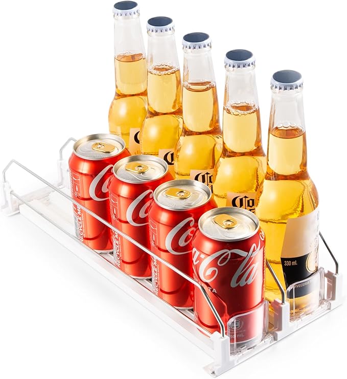 Drink Organizer for Fridge, Soda Can Dispenser for Refrigerator, Automatic Drink Dispenser for Fridge Holds up to 10 Cans, 2 Row